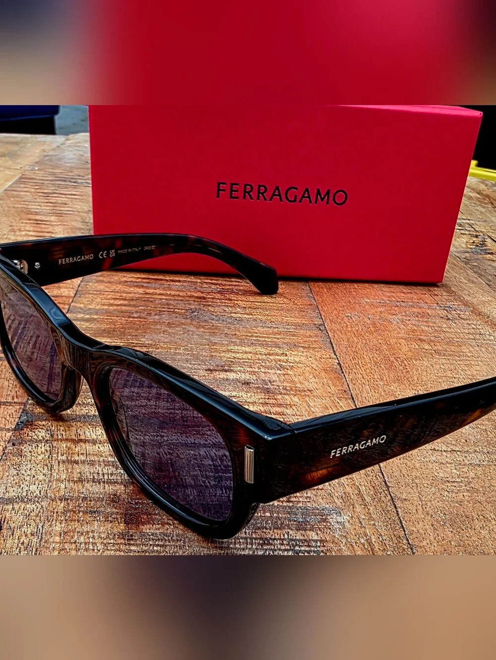 Salvatore Ferragamo Blue, Square Men's Sunglasses Arm with Gold Logo